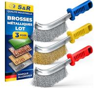 S&R 3 Brosses Métalliques Manuelles: 1 Brosse en Acier inoxydable, 1 Brosse en Laiton, 1 Brosse en acier. Jeu 3 Brosse de qualité industrielle