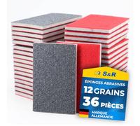 S&R 36 Éponge à Poncer Eponge Poncage 80-3000 | Tampons de poncage à recurer - Papier de Verre Bois Métal Peinture - Eponge Abrasive Sec Humide