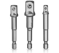 S&R Adaptateurs Porte Douilles sur Perceuse Visseuse Clés à Choc. Lot de 3 Adaptateurs Mandrin pans Carré 1/4, 1/2, 3/8 au Chome Vanadium