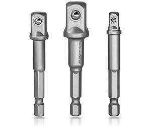 S&R Adaptateurs Porte Douilles sur Perceuse Visseuse Clés à Choc. Lot de 3 Adaptateurs Mandrin pans Carré 1/4, 1/2, 3/8 au Chome Vanadium