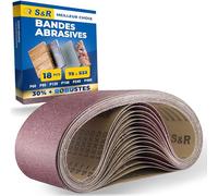 S&R Bande Abrasive 75 x 533 mm Papier Abrasif Ponceuse à Bande. Lot de 18 Bandes de Poncage: 3 Rubans chaque grain P60, P80, P120, P150, P240, P400