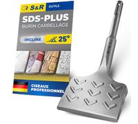 S&R Burin SDS Plus Carrelage Coudé 25° 75 x 165 mm Burin Plat Large Spatule | Décollage carreaux, colle à carrelage, mortier, plâtre - Acier 42CrMo forgé - Lame nervurée en V - Pour perforateur burineur