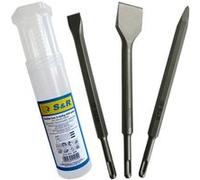 S&R Burin SDS Plus (Pro), set de 3 Ciseaux (Plat, Large, Pointu) pour Carellage. Made in Germany. G