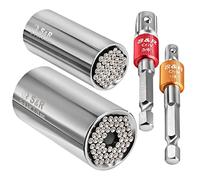 S&R Clés à Douilles Universelles Jeu 4 pcs : 2 Clés 1/4 (5-14 mm) + 3/8 (7-19 mm) + 2 adaptateurs