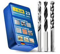 S&R Coffret de Forets Multifonction 23 pcs - Forets Métaux Fer/Forets Béton Brique Pierre/Forets Bois. Boite en Métal