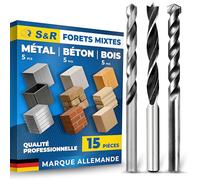S&R Coffret de Forets Multifonction Multiusage à Métaux et Acier/Béton et Brique/Bois. Jeu de 15 Forets Professionnels