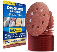 S&R Disque Abrasif 125mm Grain 40/60/80/120/180/240 Disque de Poncage 125mm Metal Bois. Papier a Poncer 125 Bois Peinture Métal. Papier Abrasif Ponceuse Orbitale Excentrique