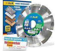 S&R Disque Diamant 125 Pierre Granit Marbre. Disque 125 à Tronçonner Carrelage Grés Marbre Briques Maçonnerie. Disque à segments pour Meuleuse 125mm.