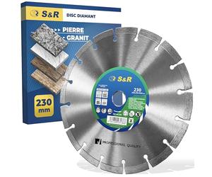 S&R Disque Diamant 230 à Tronçonner Béton carregale Granit Marbre Briques Maçonnerie. Lame 230 pour meuleuse Bosch Makita Dewalt etc