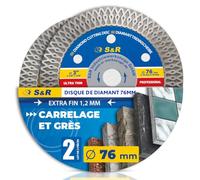 S&R Disque Diamant 76 Carrelage Fin. Lot 2 Disques Diamant 76mm Tronçonner Céramique Grès Marbre Granit. Disque Carrelage 76mm pour Meuleuse d'angle