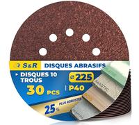 S&R Disques de Ponçage 225mm 30pcs - Disque Abrasif 225 à Poncer Disque Ponceuse Girafe 225 Grain 40