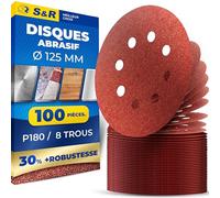 S&R Disques de Ponçage Papier Abrasifs 125mm Ponceuse Bosch Einhell - 100 Disques : P180; 8 trous