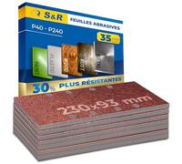 S&R Feuilles Abrasives Ponceuse Papier Ponçage, 93 mm x 230 mm. Lot de 35 Feuilles Grain P40/60/80/120/240
