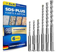 S&R Foret Béton SDS-Plus. Coffret 6 Meches Béton SDS pour Perceuse Visseuse Perforateur à Percussion. Foret sds plus Beton Maçonnerie Pierre Briques 5mm 6mm 8mm x 110 mm 6/8/10/12 x 160 mm