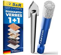 S&R Forets Diamant 10mm - Lot de 2: 1 Foret Diamant + 1 Foret en Carbure Verre pour Céramique Grés Marbre Carrelage Céramique Verre Granit