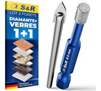 S&R Forets Diamant 6mm - Lot de 2: 1 Foret Diamant + 1 Foret en Carbure Verre pour Céramique Grés Marbre Carrelage Céramique Verre Granit