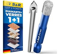 S&R Forets Diamant 8mm - Lot de 2: 1 Foret Diamant + 1 Foret en Carbure Verre pour Céramique Grés Marbre Carrelage Céramique Verre Granit