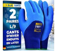 S&R Gant Hiver Homme (2 Paires) - Gants Travail Hiver Thermique impermeable Anti Froid Fourrés en Acrylique - Gant de Travail Bricolage Jardinage avec Latex - Gants de Travail Manutention L/9