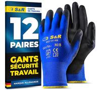 S&R Gants de Travail 12 PAIRES Homme Femme Légers et Résistants Taille 8-9 -10. Gants pour Bricolage et Jardinage Peinture Montage Emballage Jardinage