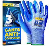 S&R Gants de Travail Anti Coupures 3 PAIRES - Protection 5. Gants en Tungsténe et Nitrile - Taille 9. Gants de Cusine Brivolage Jardinage