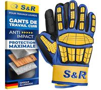 S&R Gants de Travail Cuir Homme Résistants Gants Chantier Montage Jardinage Mécanicien - Rembourrage anti-vibration et anti-accident en thermoplastique