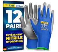S&R Gants de Travail Homme 12 PAIRES. Gants de Protection Manutention Montage Mécanique Bricolage Jardinage. Gants enduits en Nitrile