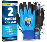 S&R Gants de Travail Imperméables 2 PAIRES Homme Femme Taille 9 et 10. Gants de protection à l'abrasion pour Bricolage Jardinage, Peche, Mécaniciens