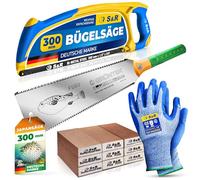 S&R Grüntek FUGU Kit d'outils de qualité supérieure 4 pièces, gants de protection contre les coupures L/9 nitrile, lot d'éponges abrasives P180-P400, scie japonaise 300 mm, scie à métaux, kit
