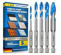 S&R Lot 5 Foret Carrelage Céramique dure - Mèche 4/5/6/8/10 mm - Coffret Forets Carrelage Mèche pour Carreaux, Marbre, Granit, Verre,Porcelaine, Tuiles. Tige hexagonale de 1/4