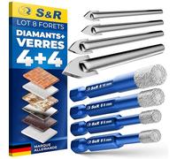 S&R Lot 8 Forets: 4 Forets Diamants + 4 Forets en Carbure Verre pour Céramique Grés Marbre Verre Granit