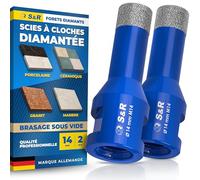 S&R Lot de 2 forets diamantés professionnels M14 pour carrelage 14 mm pour meuleuse d'angle, pour céramique dure, grès cérame, granit, porcelaine, marbre, carrelage