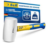 S&R Marteau Caoutchouc Blanc 55mm-450 Gr. Maillet en Caoutchouc sans rebonds professionnel manche en fibre de verre antidérapant. Marteau Carreleur pour Pavés, Carrelage, Camping. Certifié GS