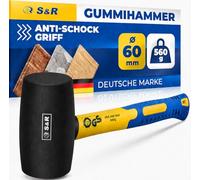 S&R Marteau Caoutchouc Noir 60mm-560 Gr. Maillet en Caoutchouc sans rebonds professionnel manche en fibre de verre antidérapant. Marteau Carreleur pour pavés, carrelage, camping, certifié GS