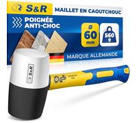 S&R Marteau Caoutchouc Professionnel 560 g - Maillet Caoutchouc Anti Rebond Noir/Blanc Ø60 mm. Marteau Camping, Outil Carreleur Paves Sol Parquet. Manche Fibre de Verre, Certifié GS
