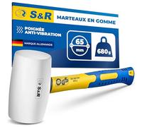 S&R Marteau Caoutchouc Professionnel 680 g - Maillet Caoutchouc Anti Rebond Blanc Ø65 mm. Marteau Camping, Outil Carreleur Paves Sol Parquet. Manche Fibre de Verre, Certifié GS