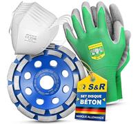 S&R Meule Diamant 125 Set: 1 Disque Diamant à poncer le Béton 125mm + 1 Paire de Gants de Travail - 5 Masques anti-poussière