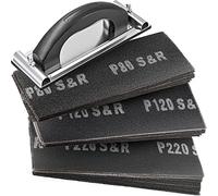 S&R Papier à Poncer Placo Plâtre Feuilles Papier Abrasif Ponceuse Grain 80-120 - 220 + Bloc de Ponçage Manuel. Patins Grilles de poncage Placoplâtre Bois Métal