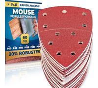 S&R Papier Abrasif pour Ponceuse Triangulaire Mouse Delta, Papier poncer Bois Triangle Abrasif Poncage 105 x152 mm Grain P40/60/80/120/180/240 Papier Ponceuse Bosch Parkside Makita Dewalt Black+Decker
