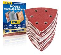 S&R Papier Abrasif Triangulaire 93x93mm Lot 120 Triangle Papier de Ponçage Ponceuse Mouse de Détail - Grains P40-P600 - Oxyde d'Aluminium - pour Bois Métal Plastique Peinture