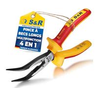 S&R Pince à bec coudé demi rond 200 mm. Pince Coupante éléctricien coupe cable electrique avec isolation VDE 1000 Volt