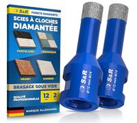 S&R Sci cloche Diamant 12mm Foret Diamant Carrelage M14 pour Meuleuse - Trépan pour carrelage 12 mm. Lot 2 Scie à Cloche Carrelage Céramique, Grès cérame, Granit, Porcelaine, Marbre