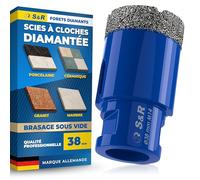 S&R Scie Cloche Carrelage Diamant 38mm M14 - Trépan Diamant Carrelage Meuleuse d’Angle brasé Sous Vide- Foret Diamant Carrelage Mèche pour Grès Cérame, Porcelaine, Granit, Marbre Verre