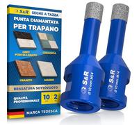 S&R Scie Cloche Diamant 10 mm - Lot de 2 Forets Diamant Carrelage Meuleuse M14 - Trépan pour Carrelage Céramique, Grès Cérame, Granit, Porcelaine, Marbre