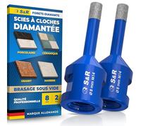 S&R Scie Cloche Diamant 8mm Foret Diamant Carrelage M14 pour Meuleuse - Trépan pour Carrelages 8 mm. Lot 2 Scie à Cloche Carrelage Céramique Grès Cérame Granit Porcelaine Marbre.