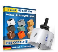 S&R Scie Cloche metal 83mm Trépan en Acier Cobalt 8%. Scie a cloche Bois Plastique MDF - Profondeur de Coupe 48mm