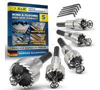 S&R Scie Cloche Metal. Lot 5 Trépans Scie cloche pour Métal HSS Acier Cobalt. Coffret 5 Trépan scie-cloche 16mm 18,5mm 20mm 25mm 30mm HRC 64-66. Tige 9,5 mm
