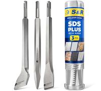 S&R Set Burins SDS Plus Coffret 3 pièces : Burin Large, Burin Plat, Burin