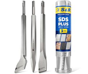 S&R Set Burins SDS Plus Coffret 3 pièces : Burin Large, Burin Plat, Burin