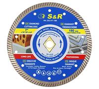 S&R Turbo Disque à tronçonner diamanté 180 mm / 7' (180 x 10 x 22,2/15,88 mm) avec trou de rhombus et réducteur 22,23 mm à 15,88 mm pour béton, brique, maçonnerie, carrelage