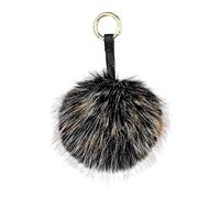 S.ROMZA Porte-clés à pompons en fausse fourrure artificielle - Porte-clés moelleux en peluche pour sac à main, sac à dos, portefeuille, pendentif pour femme (noir et jaune)